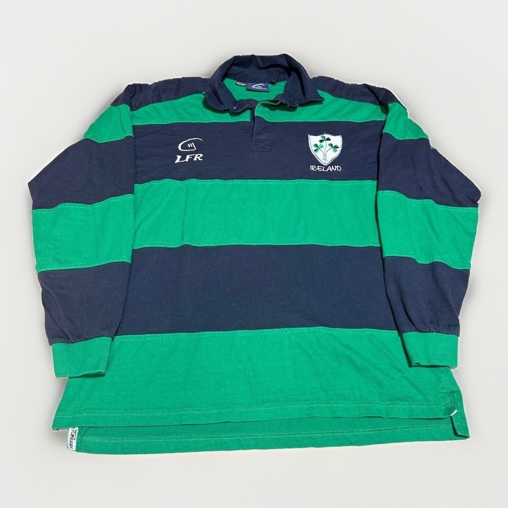 Live For Rugby Ireland Shirt Large LFR Striped Green Navy Cotton Rugby Jersey